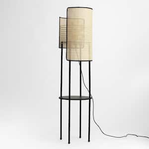 Mazal - 61 in. Natural Bamboo Wicker Standard Indoor Floor Lamp With Shelf With No Bulb Included