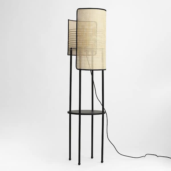 Vidalite Mazal - 61 in. Natural Bamboo Wicker Standard Indoor Floor Lamp With Shelf With No Bulb Included