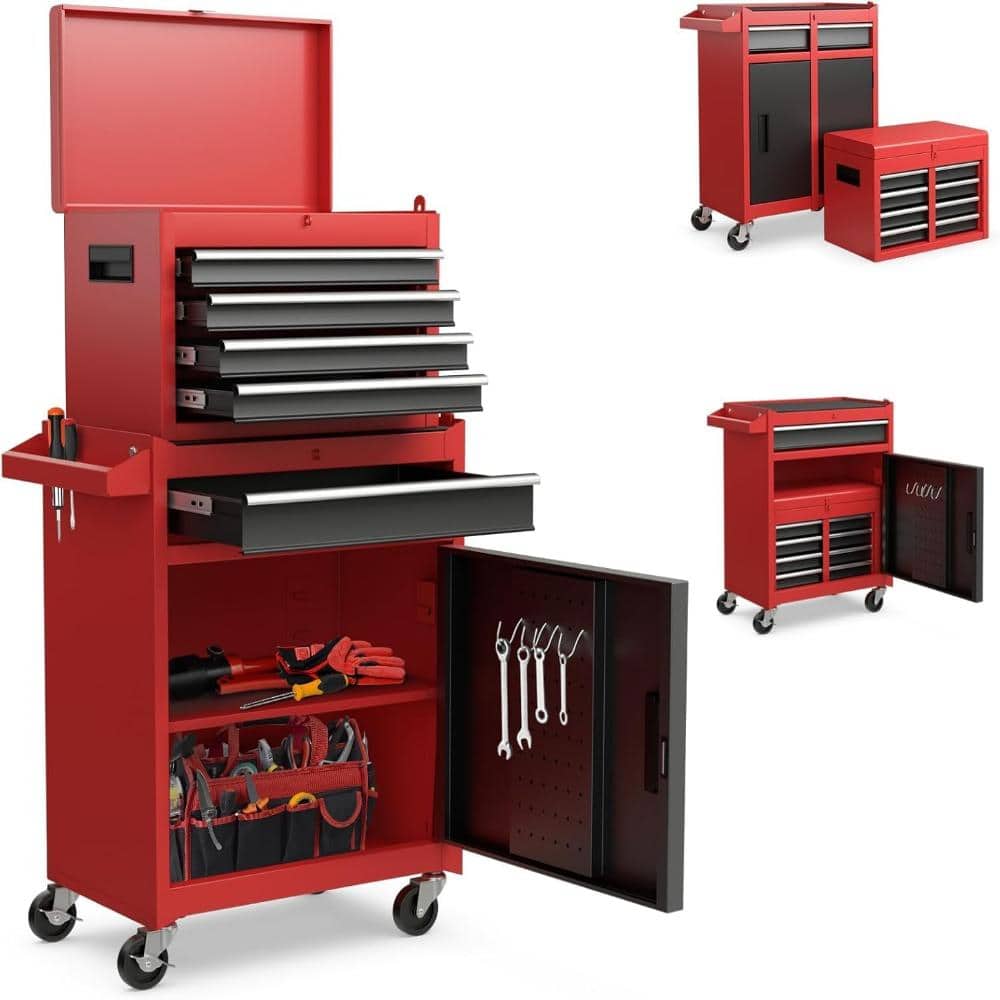 5-Drawer 2-in-1 Rolling Tool Chest, Detachable, Lockable, Sliding Drawers, Garage/Workshop/Warehouse, Black+Red price history on PriceWatchPro