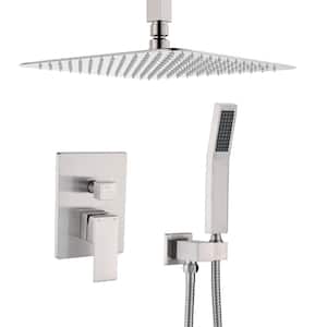 1-Spray Patterns with 2.5 GPM 12 in. Ceiling Mount Dual Shower Heads in Brushed Nickel