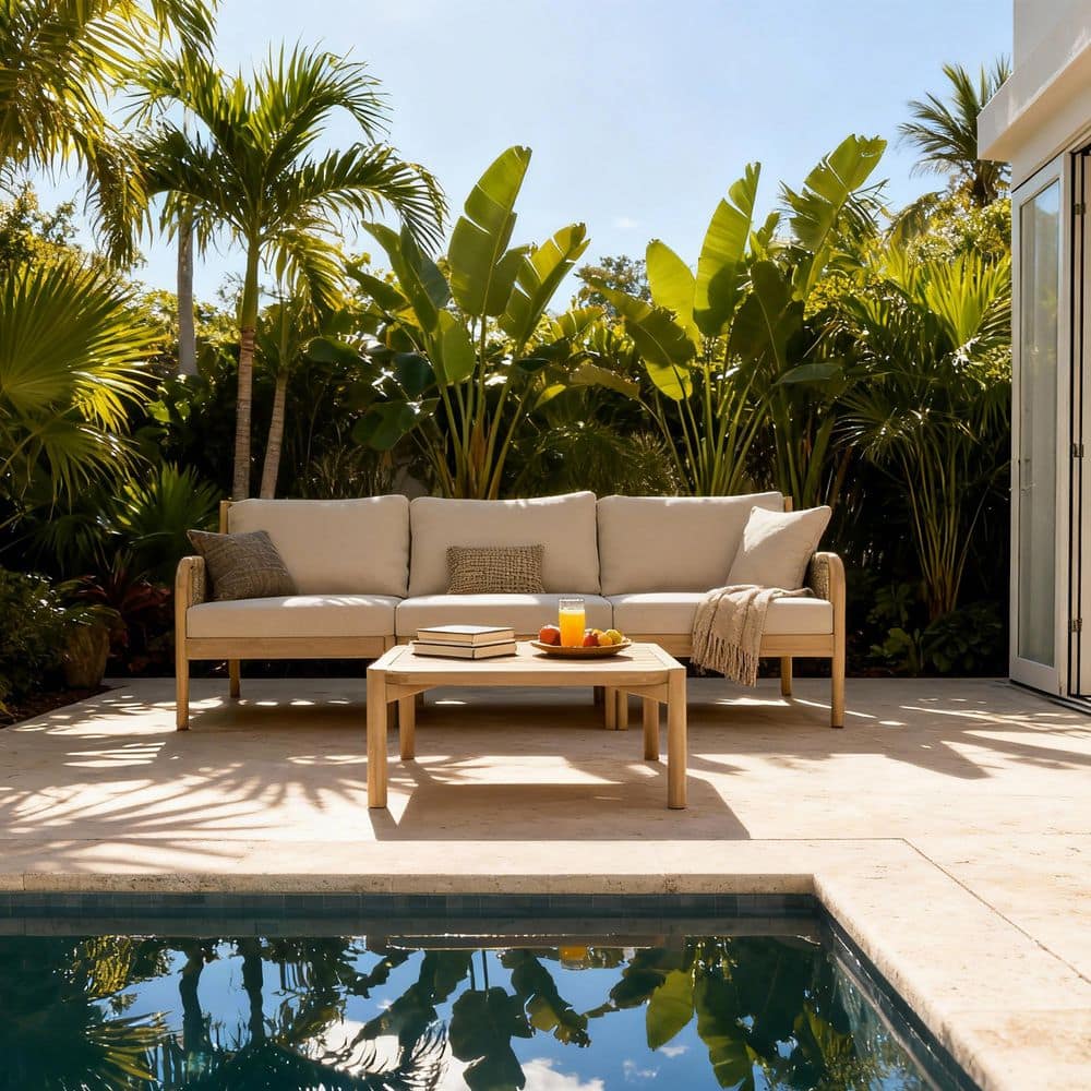 Gokmen 4-Piece Solid Wood Patio Conversation Set with Green Rope and Beige Cushions