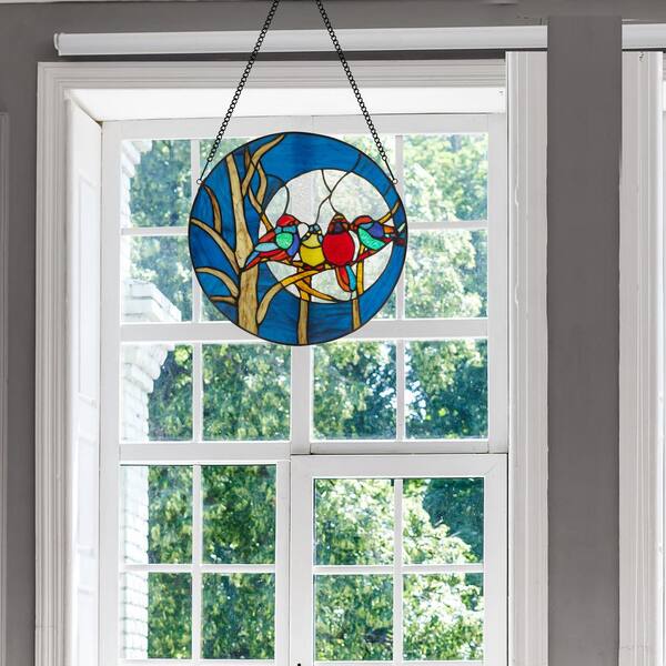 Panneau Vitrail River Of Goods – Oiseaux Et Citronnier, Multicolore, Jaune – Déco Murale En Verre