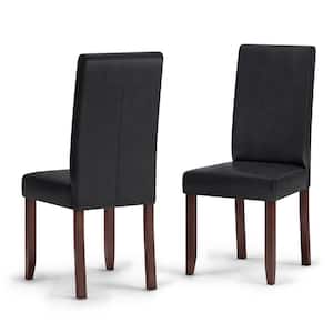 Acadian Transitional Parson Dining Chair in Distressed Black Faux Leather (Set of 2)