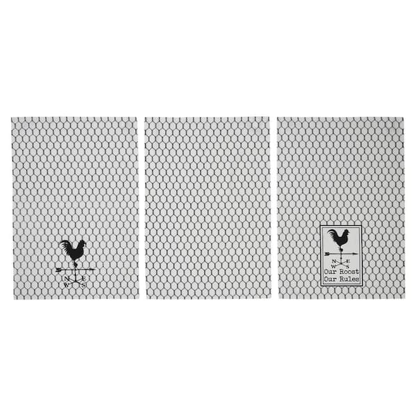 VHC Brands Down Home Soft White Graphic Our Roost Cotton Kitchen Tea Towel Set (Set of 3)