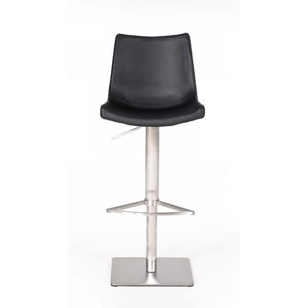 HomeRoots Industrial 43 in. Black Faux Leather Adjustable Bar Stool