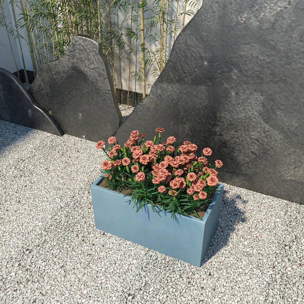 Blue Fiberstone Rectangular Planter with Drainage Holes