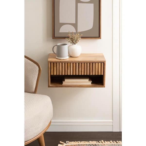 Reid 18 in. Natural Rectangle Wood Floating End Table