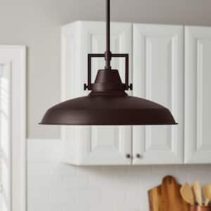 Wilhelm 16 in. 1-Light Bronze Industrial Farmhouse Pendant Light Fixture with Metal Shade