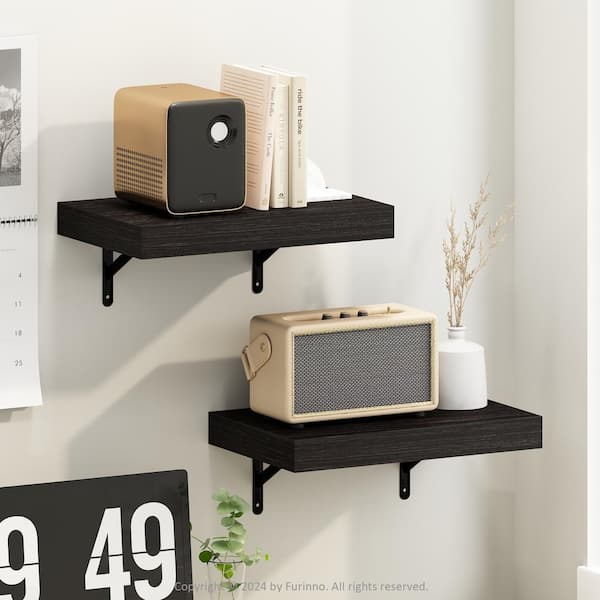 Tanna 1.65 in. Tall Tobacco Oak Wood Floating Bookcase (Set of 2)
