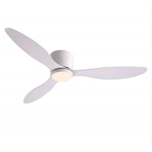 52 in. Smart Indoor White Low Profile 3-Blades Ceiling Fans with Lights with Remote Included