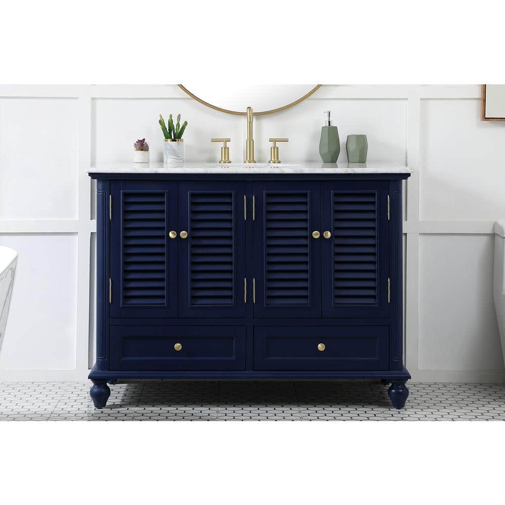 Rhodes 48" Blue Solid Wood Bathroom Vanity with Marble Top