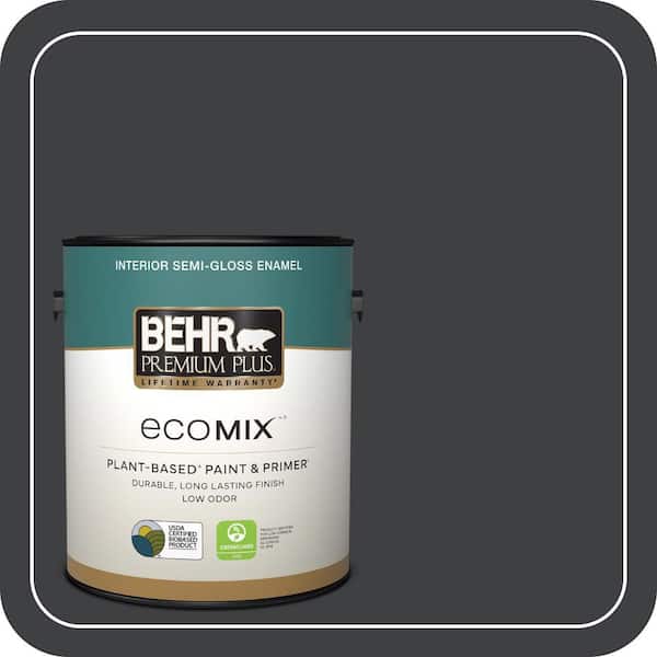 1 gal. Home Decorators Collection #HDC-MD-04 Totally Black Semi-Gloss Enamel EcoMix Plant-Based Interior Paint & Primer
