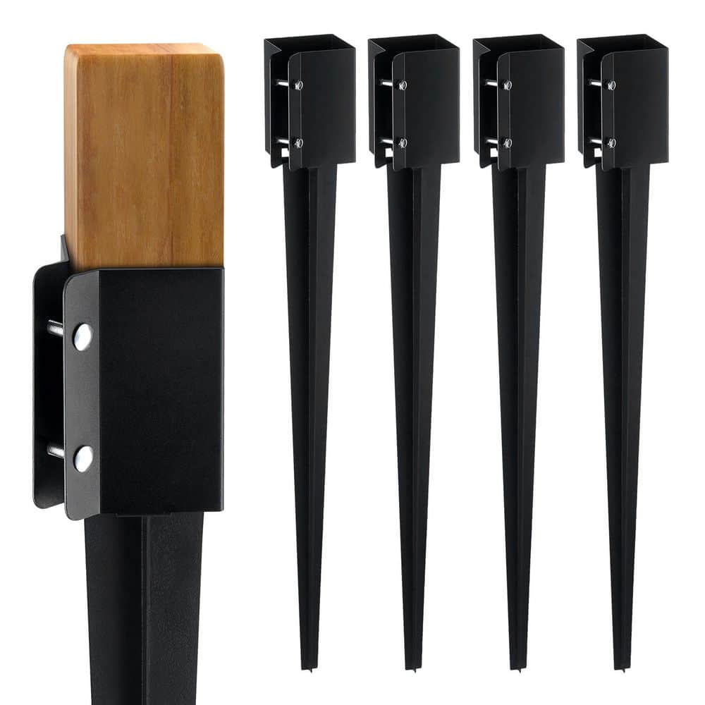 Fence Post Anchor, 4 Pack, 36 x 4 x 4in. Outer Diameter, Black Powder Coated Metal Steel Ground Spike price history on PriceWatchPro