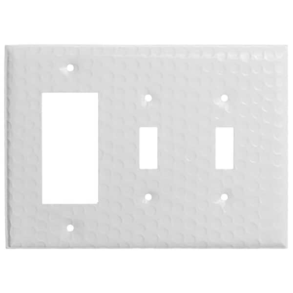 Monarch Abode Monarch Hand Hammered Classic White 3 Gang Double Switch/Single Rocker Wall Plate