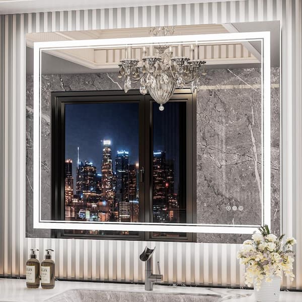 42 in. W x 36 in. H Rectangular Frameless LED Light Anti-Fog Wall Bathroom Vanity Mirror with Frontlit and Backlit