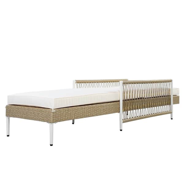 Set of 2 Outdoor PE Rattan Chaise Lounges with 6-Position Recliner, Cushions & Armrests, Beige