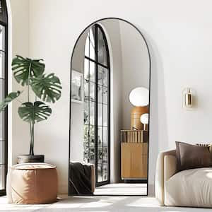 35 in. W. x 79 in. H Full Length Arched Free Standing Body Mirror, Metal Framed Wall Mirror, Large Floor Mirror in Black