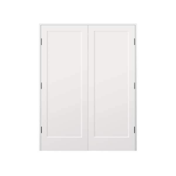 44 in. x 80 in. Bi-Parting Solid Core White Primed Composite Prehung French Door Catch Ball Satin Nickel Jamb-4-7/8 in.