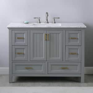 Isla 48 in. Bath Vanity in Gray with Carrara Marble Vanity Top in White with White Basin