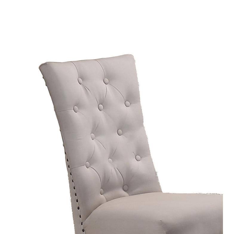 Light Gray Linen Tufted Parsons Side Chair with Dark Wood Legs