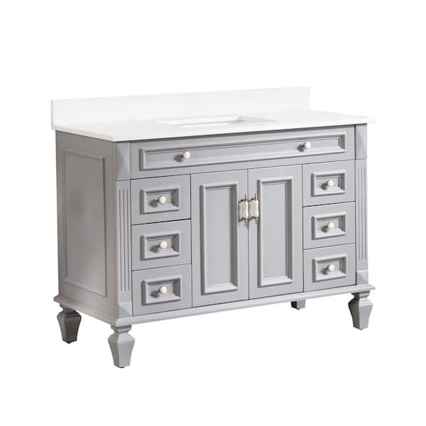WELLFOR Artwood 48 in. W x 22 in. D x 35 in. H Bath Vanity in Titanium Gray with Carrera White Vanity Top with Single Basin