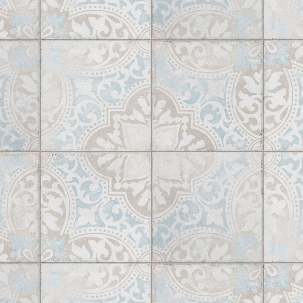 Barcelona 6" x 6" Beige and Blue Porcelain Patterned Tile
