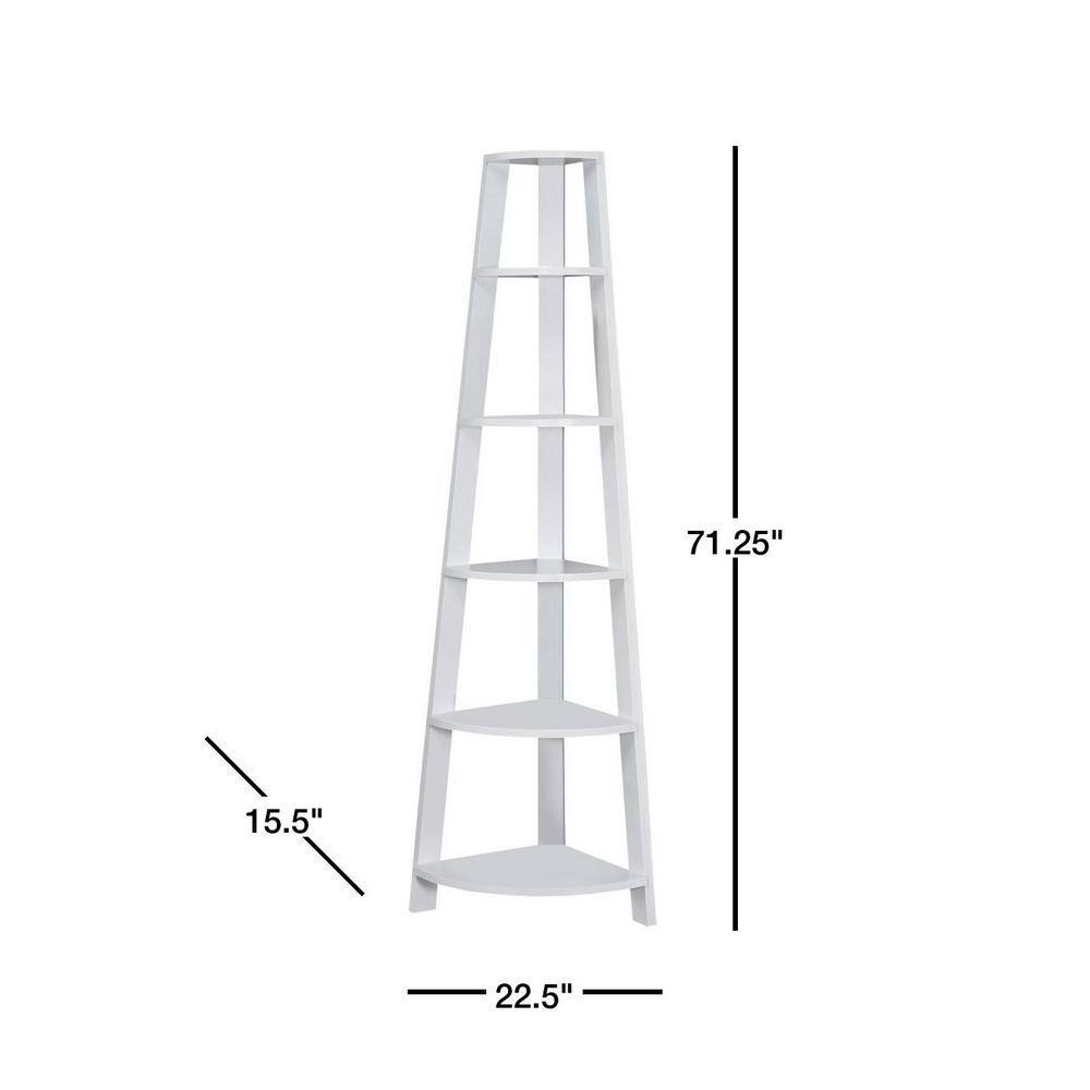 White 72" Tall Corner Etagere with Tray Shelves