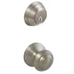 Madrid Satin Nickel Passage Knob and Wavelet Single Cylinder Combo Pack