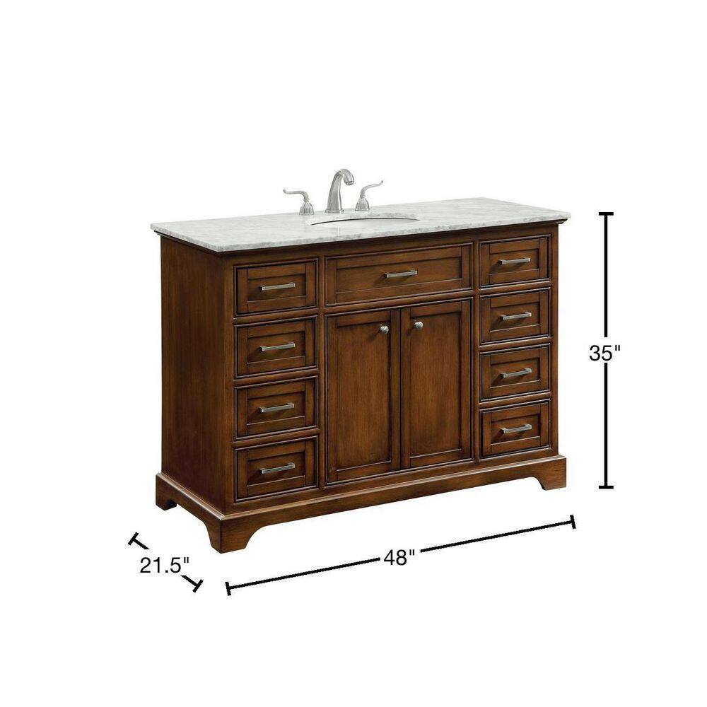 Contemporary Teakwood 48" Vanity with Carrara White Marble Top
