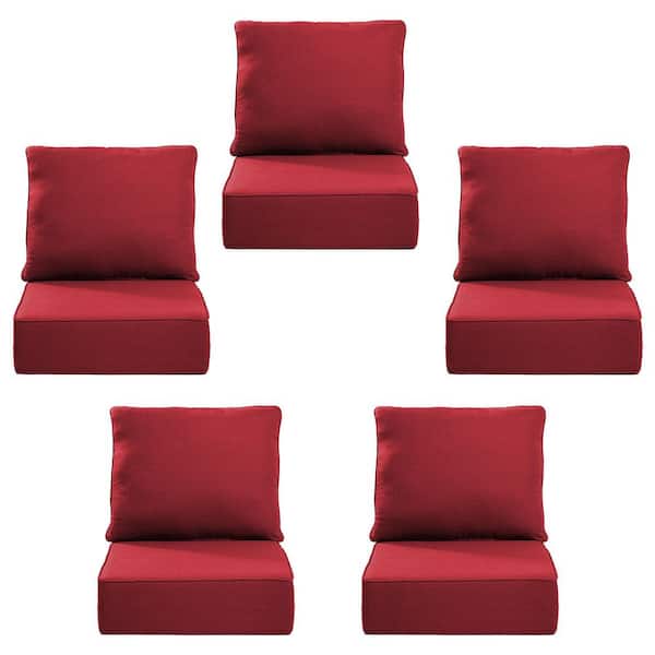 24 in. x 24 in. x 6 in. 10-Piece Olefin Deep Thick Seating Outdoor Lounge Chair Sofa Replacement Cushion Set in Red