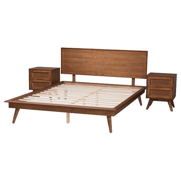 Baxton Studio Melora 3 Piece Walnut Brown Wood Queen Bedroom Set