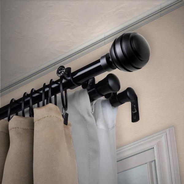EMOH 13/16" Dia Adjustable 120" to 170" Triple Curtain Rod in Black with Ysabel Finials