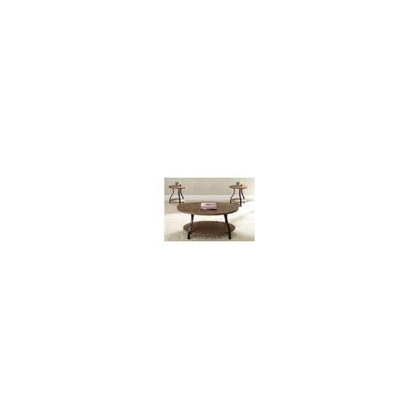 Denise 47 in. Brown Oval Wood Coffee Table and 2 End Tables