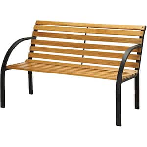 Dumas II 45 in. 2-Person Natural Oak Wood and Cast-Iron Outdoor Bench