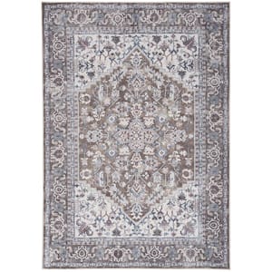 Machine Washable Series 1 Olive Ivory 5 ft. x 7 ft. Distressed Traditional Area Rug