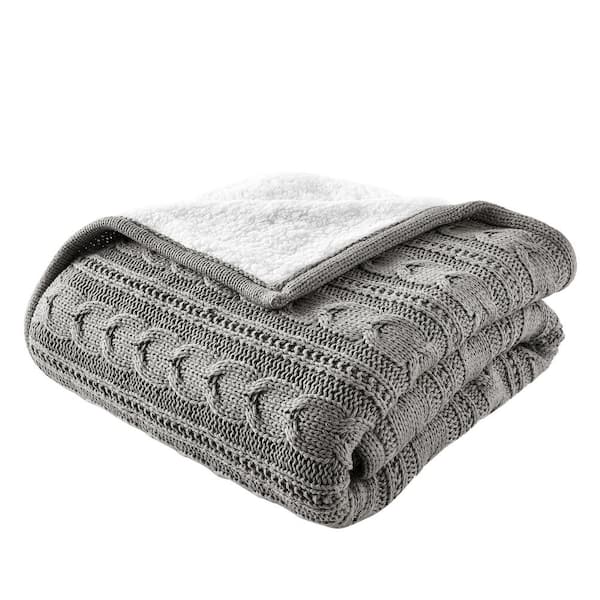 Home Decorators Collection Stone Gray Cozy Cable Knit Throw Blanket ...