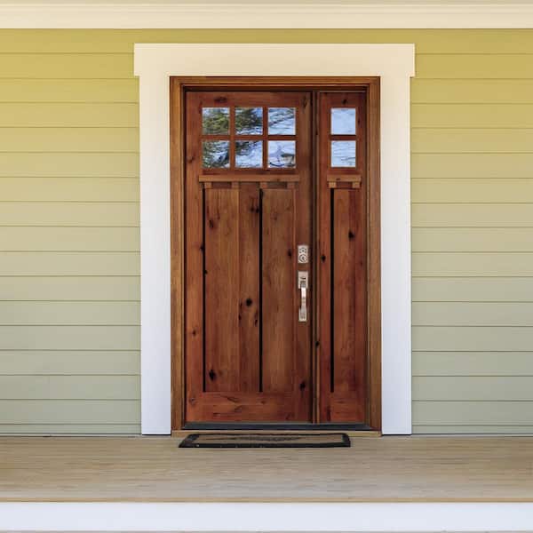 50 in. x 96 in. Craftsman Alder 2 Panel Left Hand 6 Lite Clear Glass Red Chestnut Wood Prehung Front Door/Sidelite