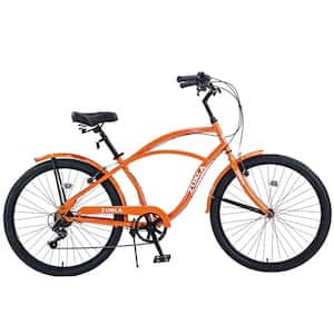 26 in. Adult Orange 7 Speed Beach Cruiser Bicycle