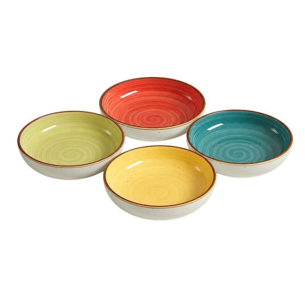 30 fl. oz. Muti-Colored Ceramic Pasta Bowls (Set of 4), All-Natural Glaze Free of Lead and Cadmium, Microwave Oven Safe