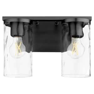 Steinway 2-Light 100 watts base lamp Light Vanity, 12" Width 2 Hammered Glass- Mate Black