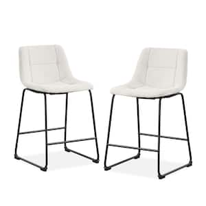 Winterfield 22.5 in. White Low Back Metal Counter Height Stool With Chenille Fabric Seat Set of 2