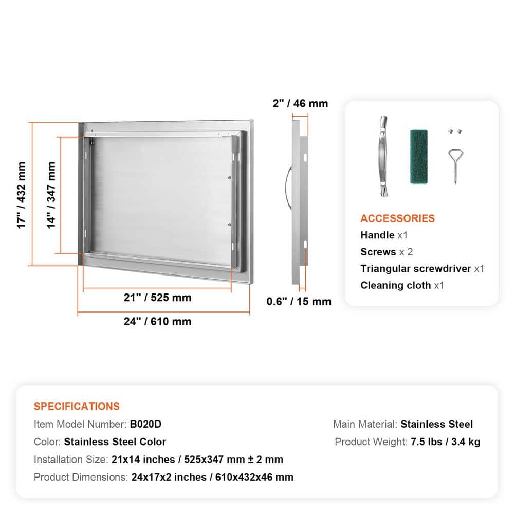 24x17 Inch Stainless Steel Outdoor BBQ Access Door