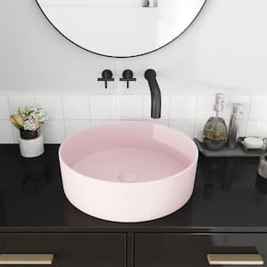 ART 15.75 in. L x 15.75 in. W x 4.75 in. H Bathroom Matte Pink Ceramic Round Vessel Sink Art Basin (without Drainer)