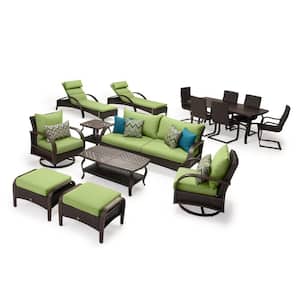 Barcelo Estate 16-Piece Wicker Patio Conversation Set with Sunbrella Ginkgo Green Cushions