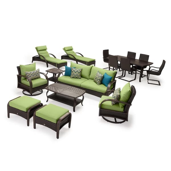 RST BRANDS Barcelo Estate 16-Piece Wicker Patio Conversation Set with Sunbrella Ginkgo Green Cushions