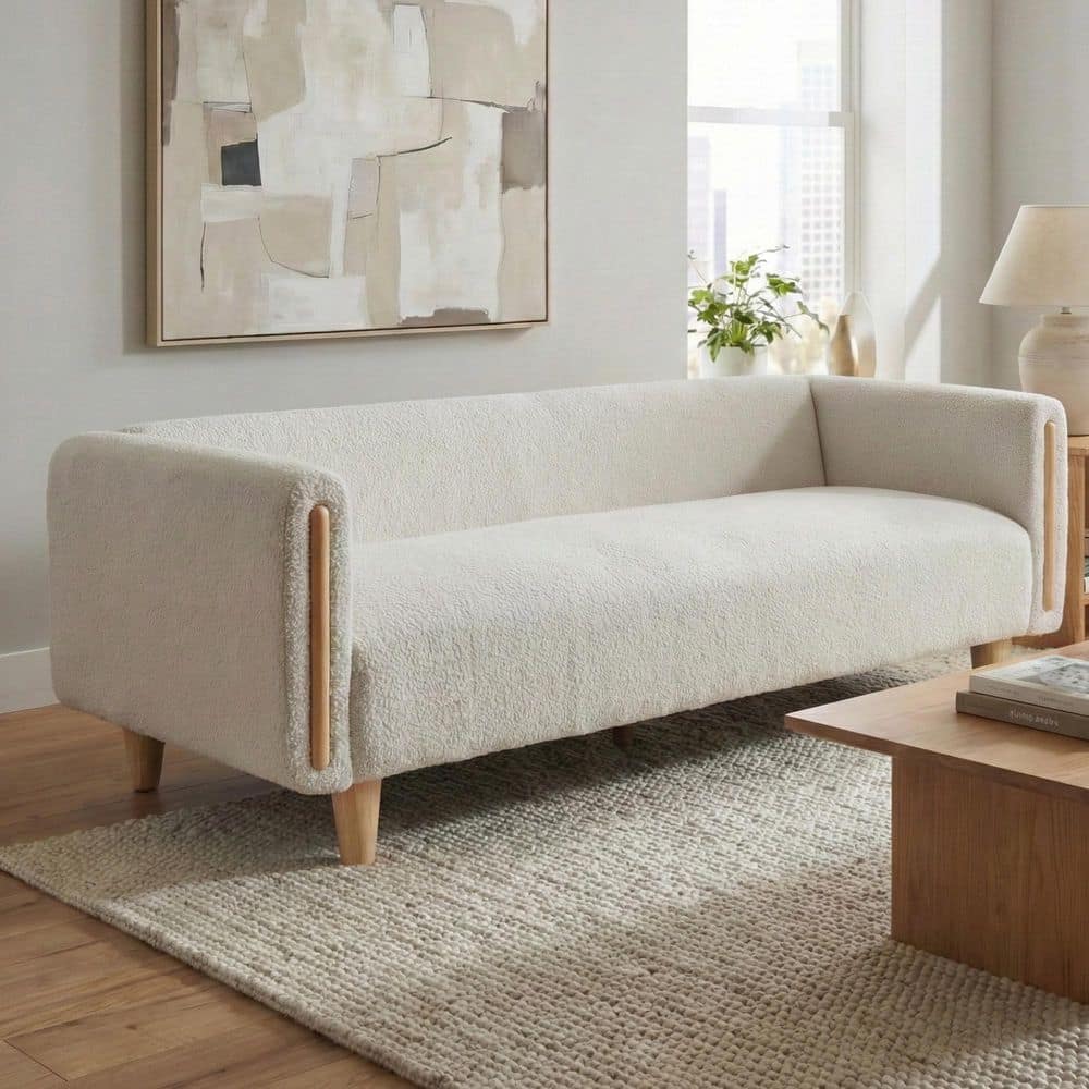 Perrick Modern 78.7 in. Rolled Arms Polyester Upholstery Rectangle 3-Seater Sofa in Oatmeal with Solid Wood Legs price history on PriceWatchPro