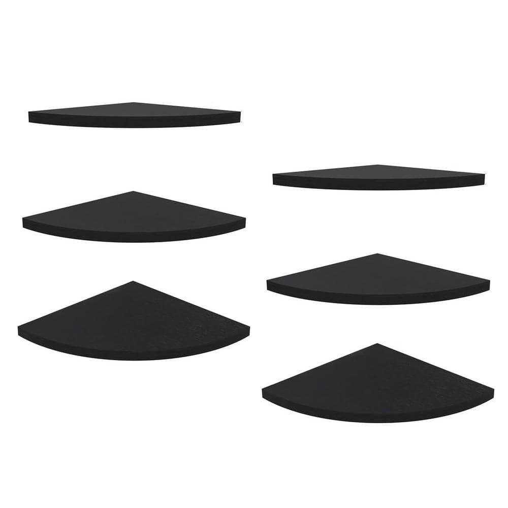 9.84 in. W x 9.84 in. D Black Wood Corner Decorative Wall Shelf (Set of 6)