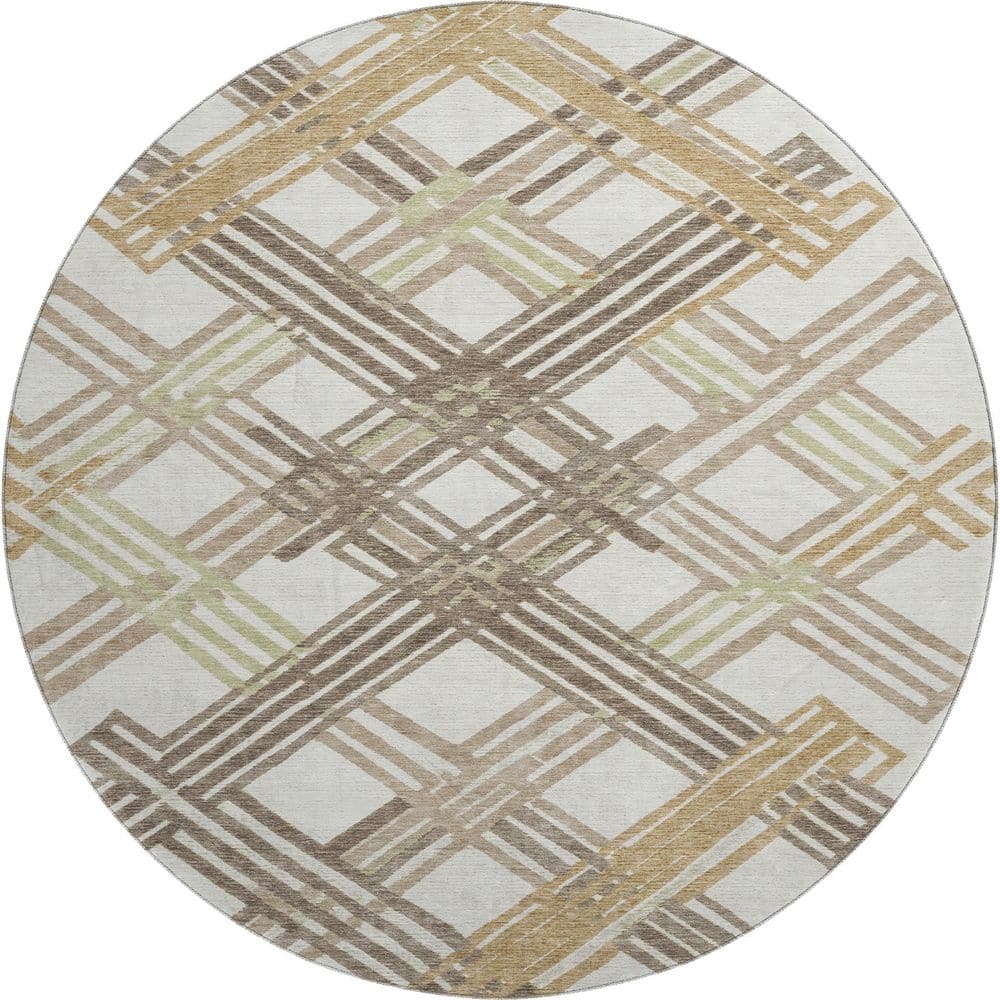 Mayfield Premium Machine Washable Abstract AMF2452 Ivory 8 ft. x 8 ft. Round Rug price history on PriceWatchPro