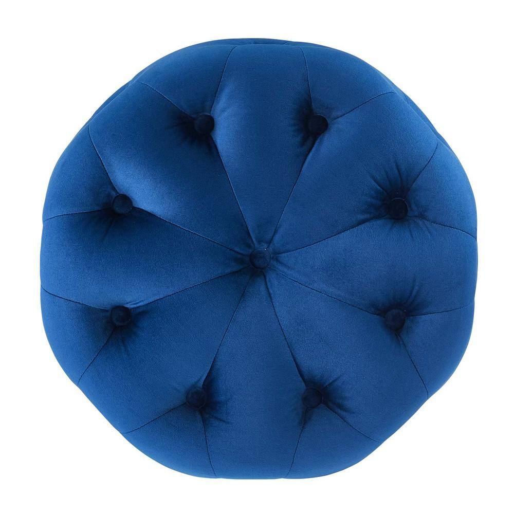 Amour Navy Blue Tufted Velvet Round Pouf Ottoman