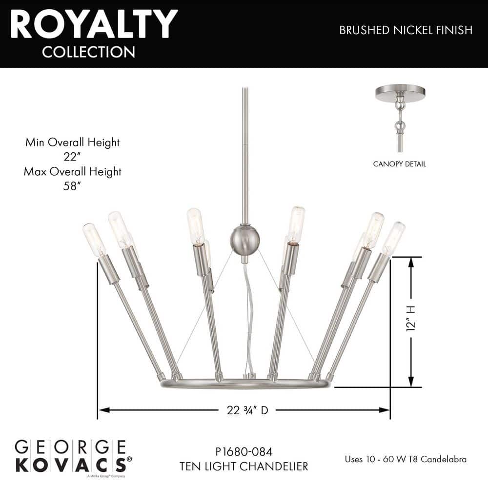 Royalty Brushed Nickel 10-Light Sputnik Chandelier
